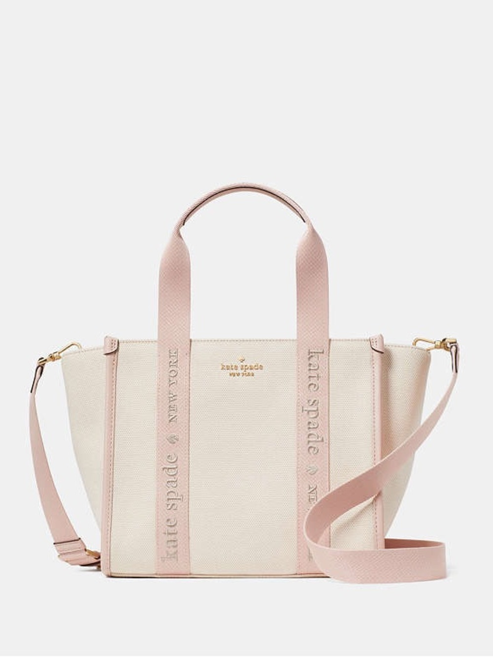 kate spade Kip canvas Small Tote crossbody handbag detachable strap rose smock